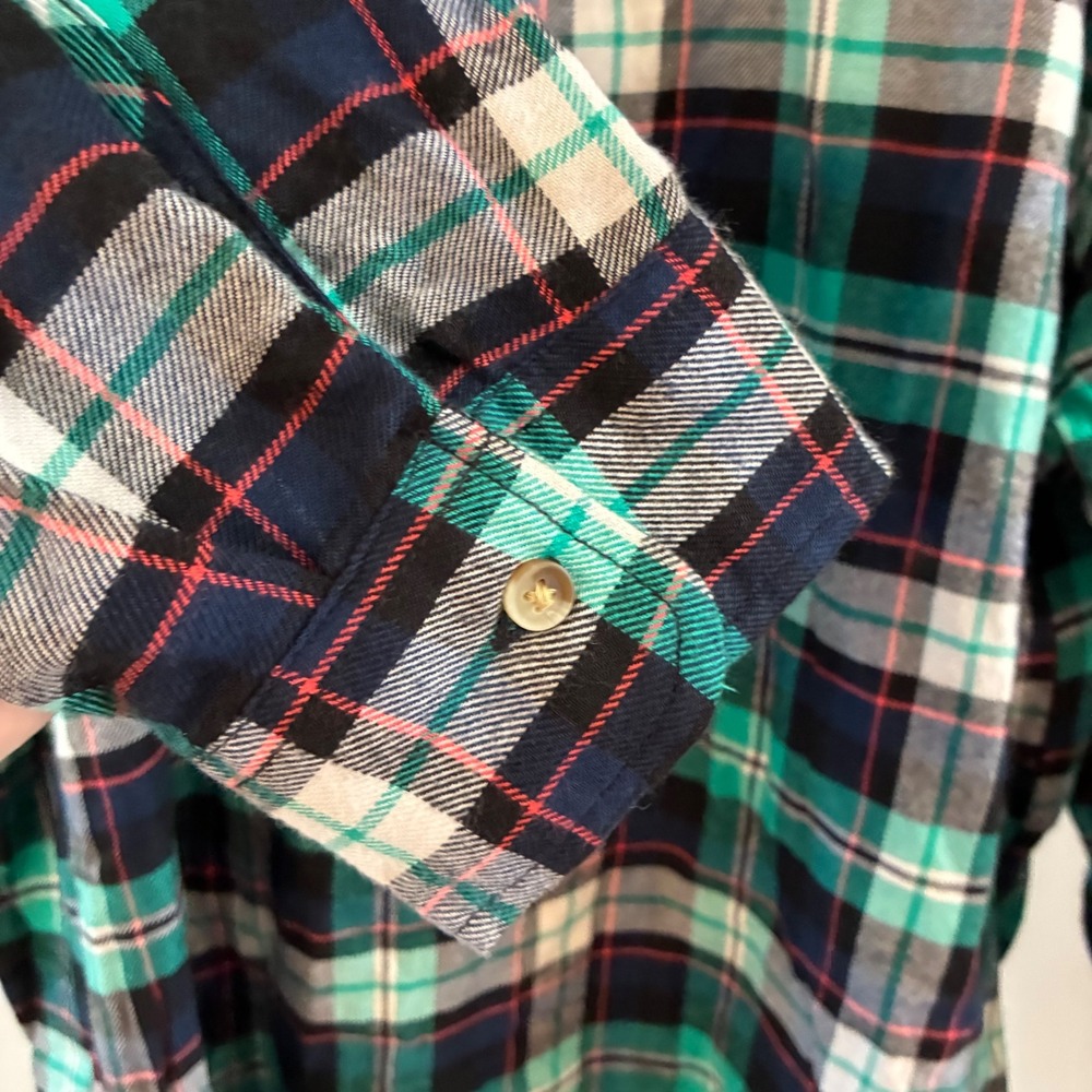 Terra & Sky Womens 2X Green Plaid Button Down Flannel Shirt Long Sleeve Viscose - Picture 5 of 8